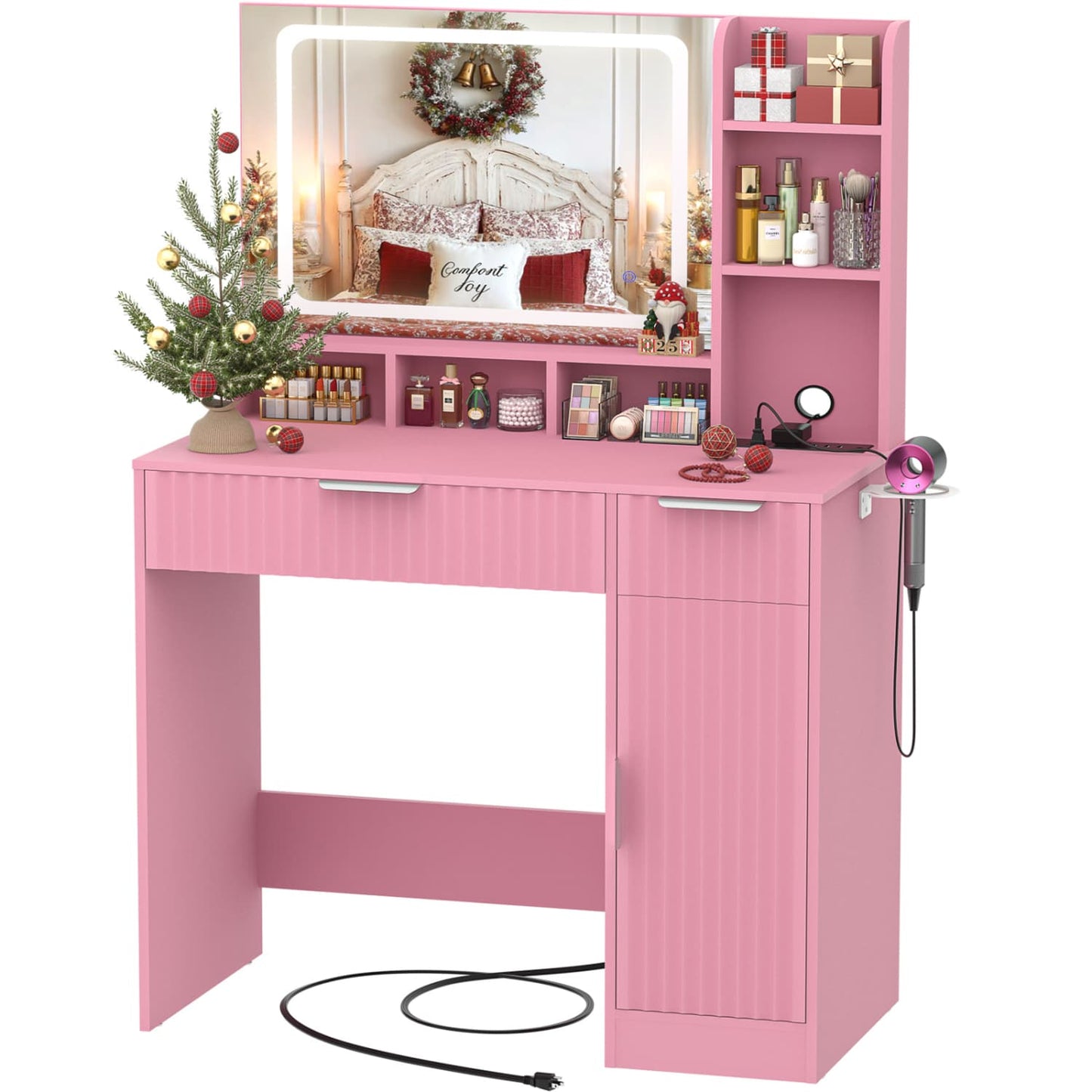 Vanity Desk with Mirror and 3 Color Lights, Makeup Vanity Desk with Drawers