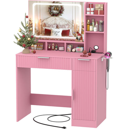 Vanity Desk with Mirror and 3 Color Lights, Makeup Vanity Desk with Drawers