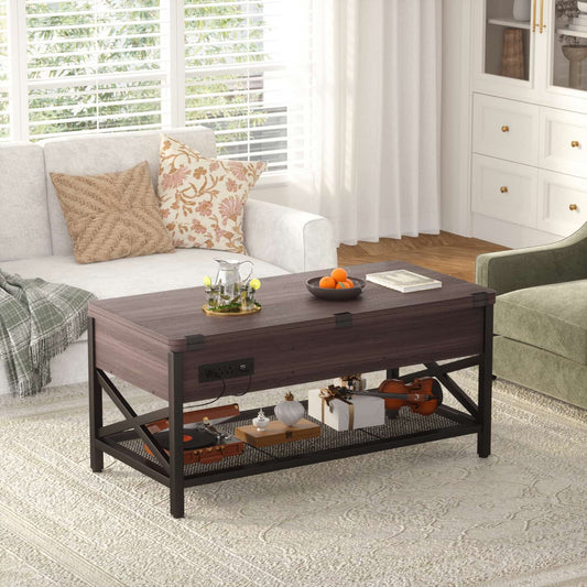 Coffee Table Lift Top with LED Light and Power Outlet