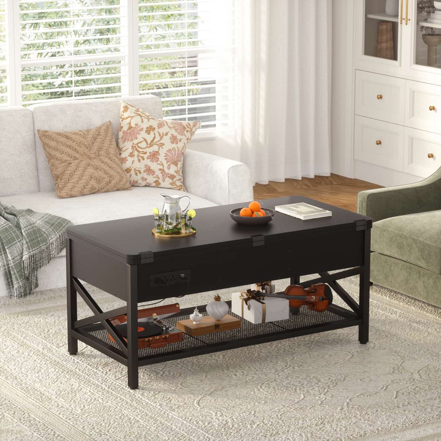 Coffee Table Lift Top with LED Light and Power Outlet