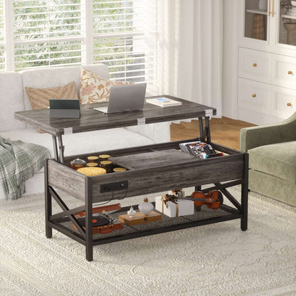 Coffee Table Lift Top with LED Light and Power Outlet