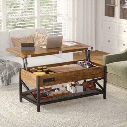Coffee Table Lift Top with LED Light and Power Outlet