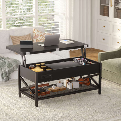 Coffee Table Lift Top with LED Light and Power Outlet