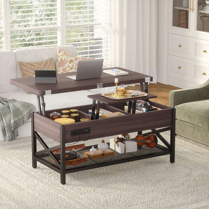 Coffee Table Lift Top with LED Light and Power Outlet