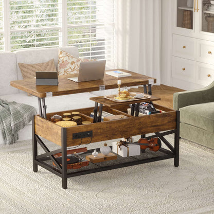 Coffee Table Lift Top with LED Light and Power Outlet