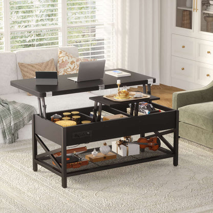 Coffee Table Lift Top with LED Light and Power Outlet