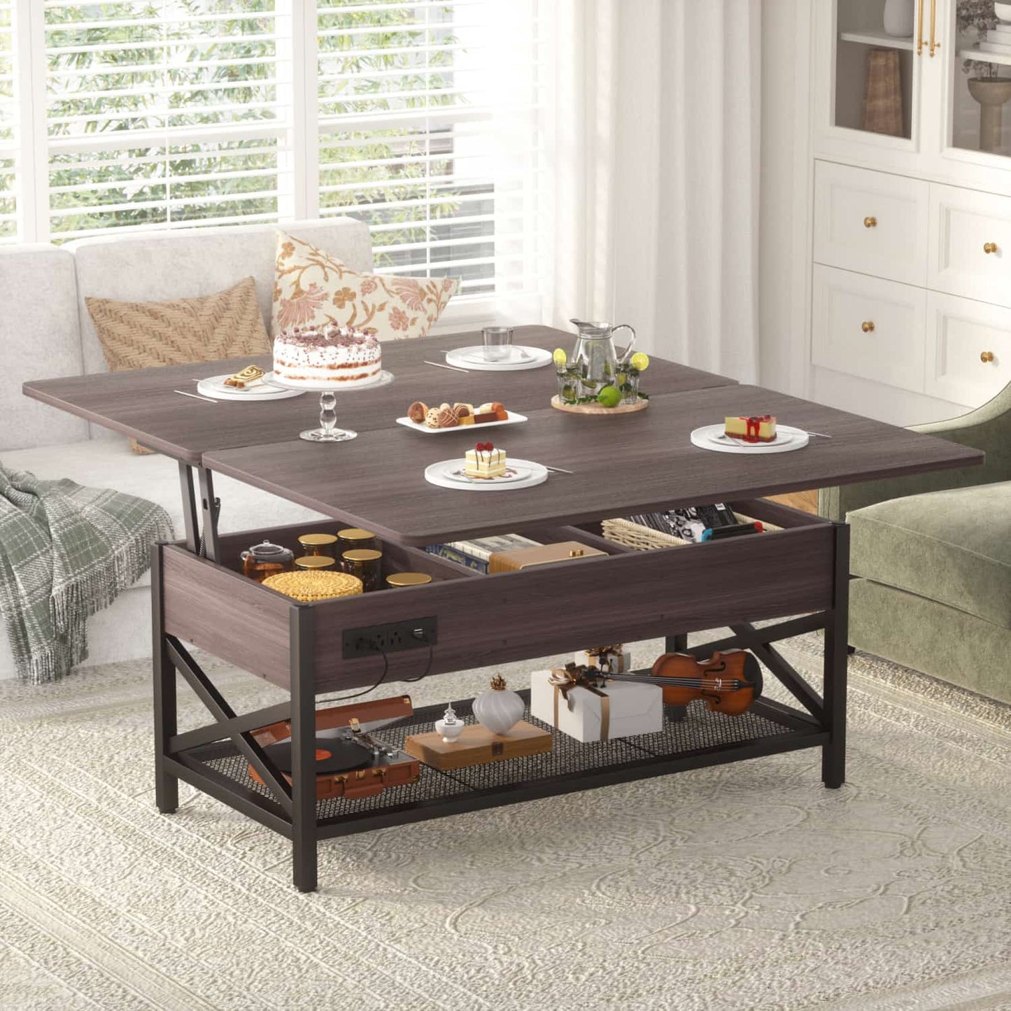 Coffee Table Lift Top with LED Light and Power Outlet