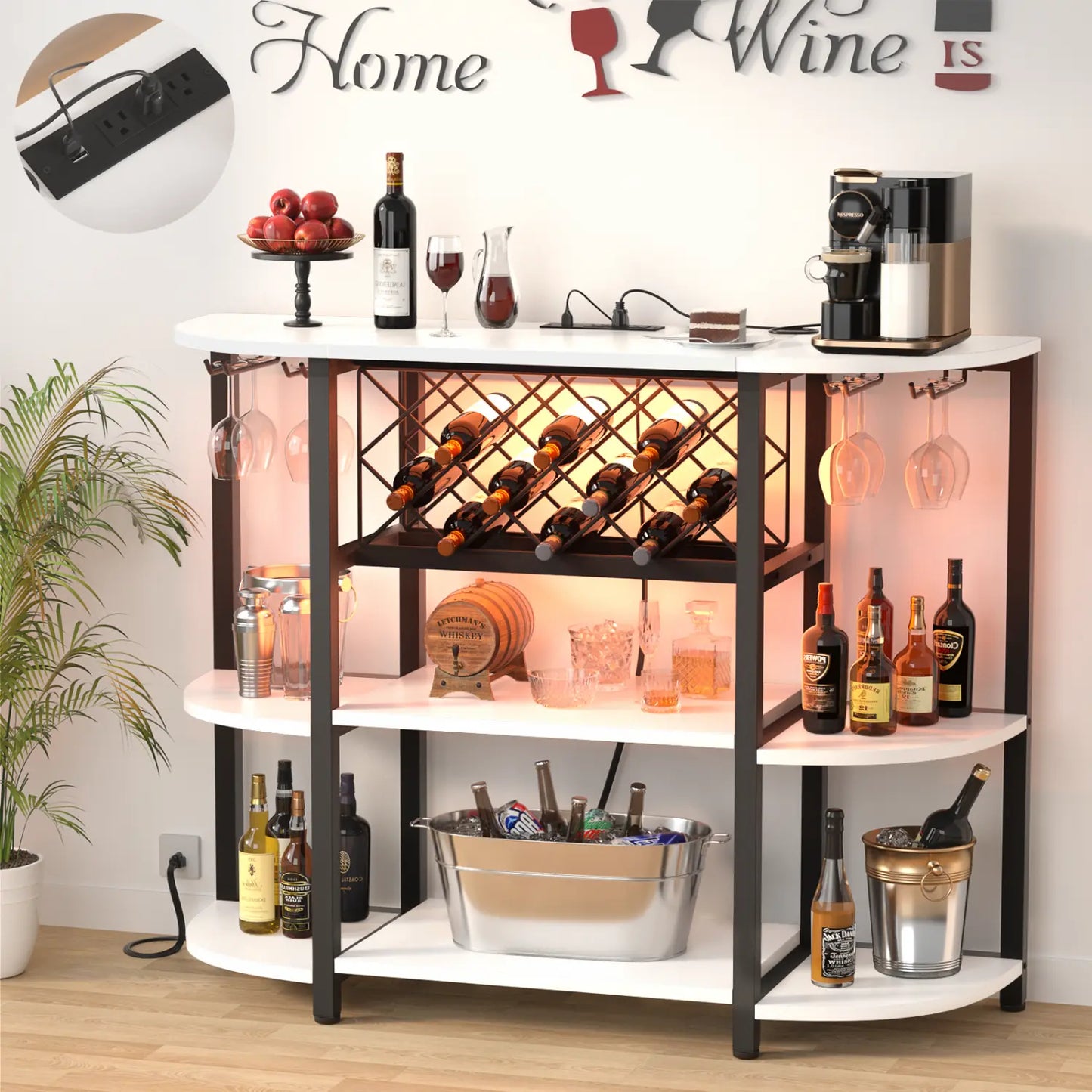 47.24" Storage Wine Cabinet with Lights and Outlets