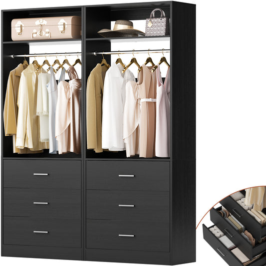 Closet System Set of 2, 4FT Closet Systems with 6 Wood Drawers