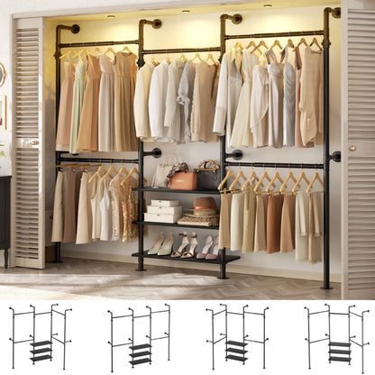 84"-128" Metal Pipe Clothing Rack Wall Mounted , Garment Rack