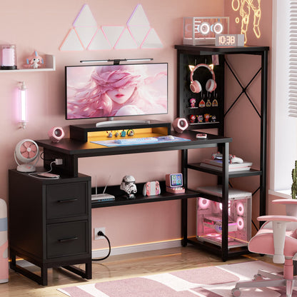 Computer Desk with Power Outlets and Fabric Drawers