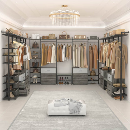 Freestanding Closet Organizer with 6 Drawers, Walk-In Closet Systen with 4 Clothing Rack