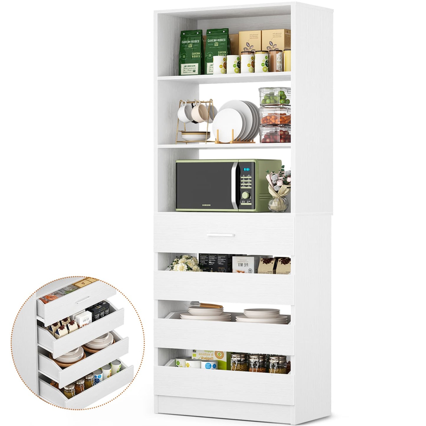 Besiost 80"H Pantry Cabinet with Drawers