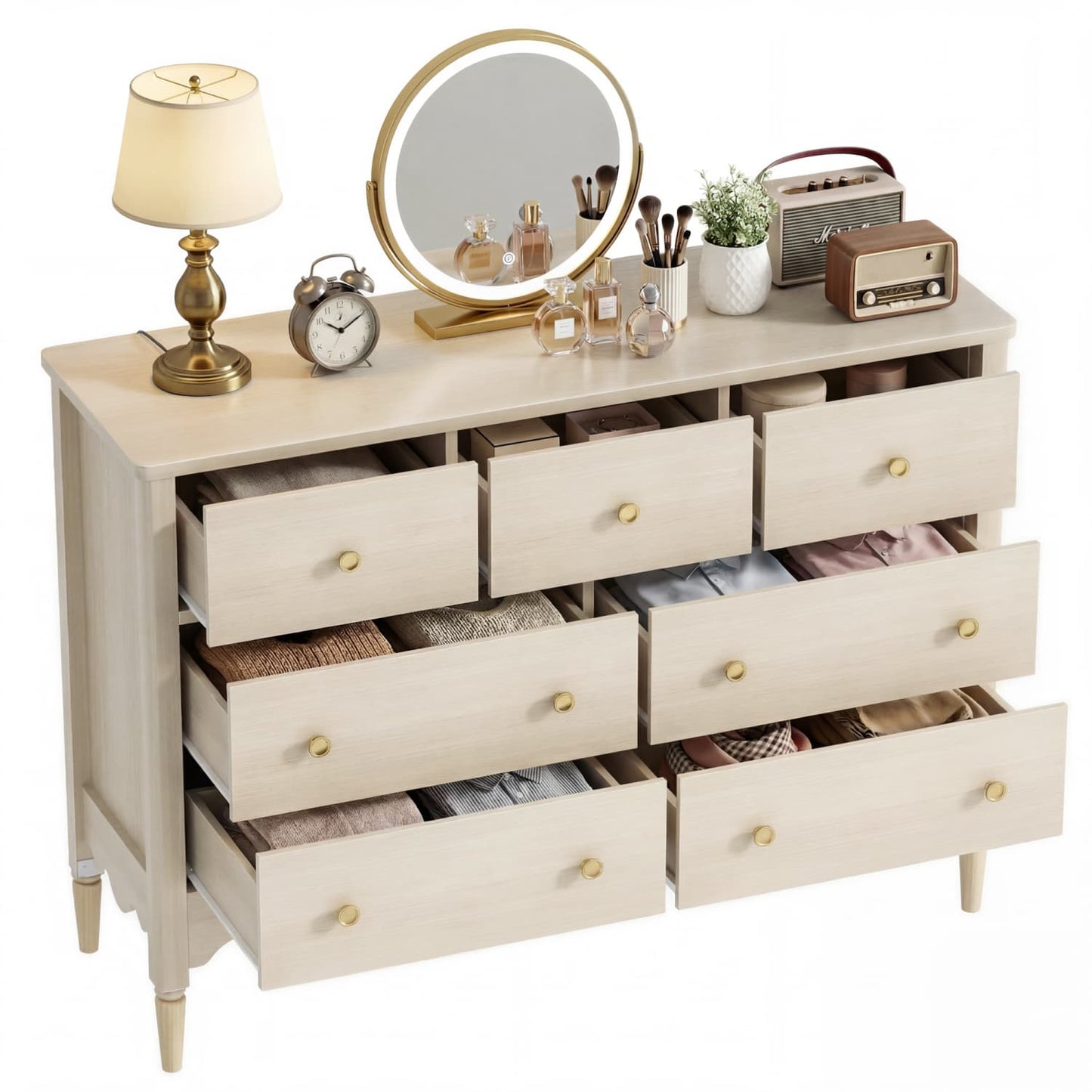 47" Closet Storage Cabinet with 7 Drawers, Wooden Dresser with Support Leg