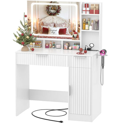 Vanity Desk with Mirror and 3 Color Lights, Makeup Vanity Desk with Drawers