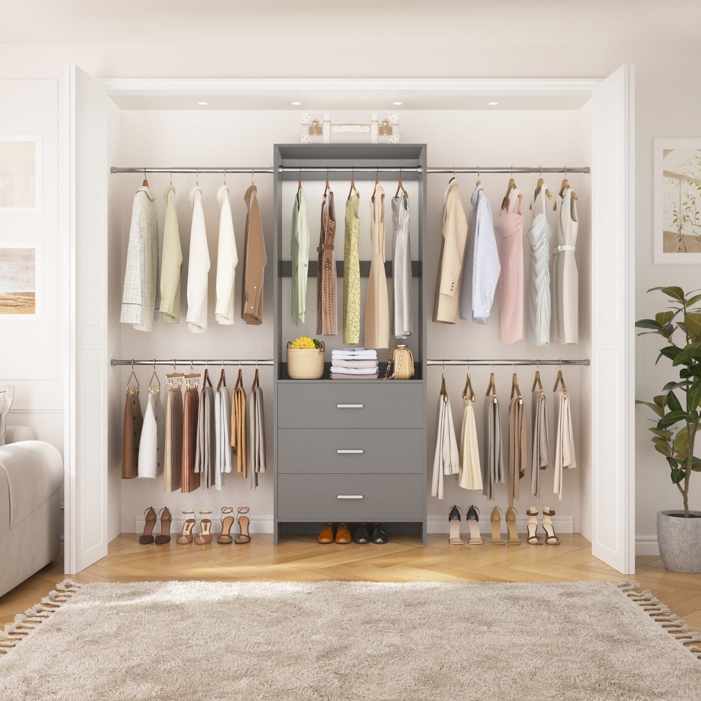 Closet System with 4 Hanging Rods