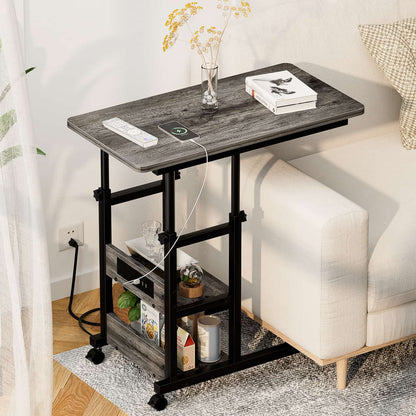 Height Adjustable C Table with USB Port and Wheels