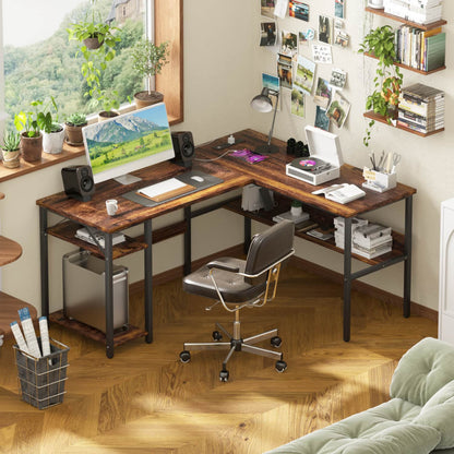 L Shaped Desk with Storage, Power Outlet, USB Ports, Reversible Computer Desk