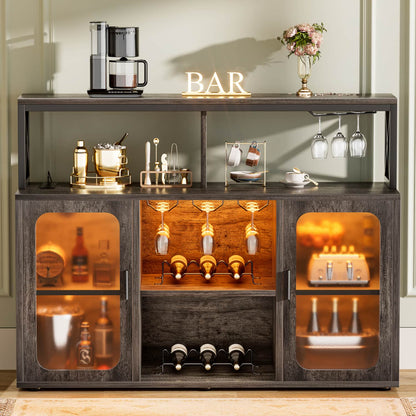 Wine Bar Cabinet with Glass Holders and and Doors, Buffet Wine cabinet with Power Outlet