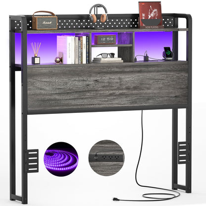 Twin Storage Headboard with Led Lights & Charging Station