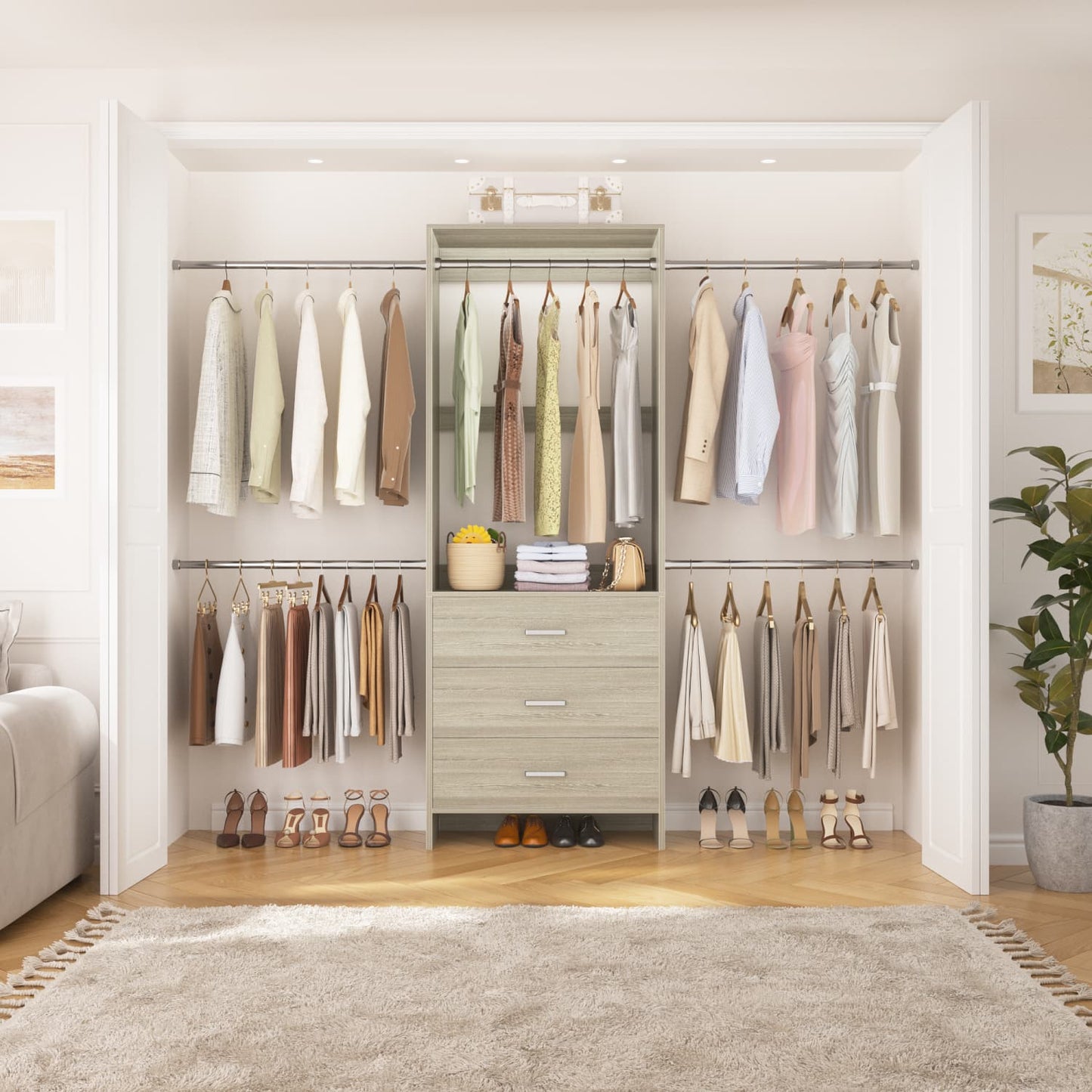 Closet System with 4 Hanging Rods