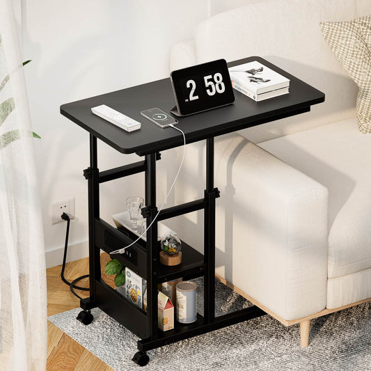 Height Adjustable C Table with USB Port and Wheels