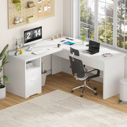 56'' Lift Top Computer Desk with Drawers and Power Outlets, Lift Top-White