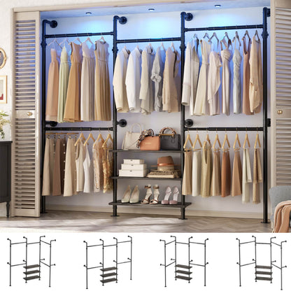 84"-128" Metal Pipe Clothing Rack Wall Mounted , Garment Rack