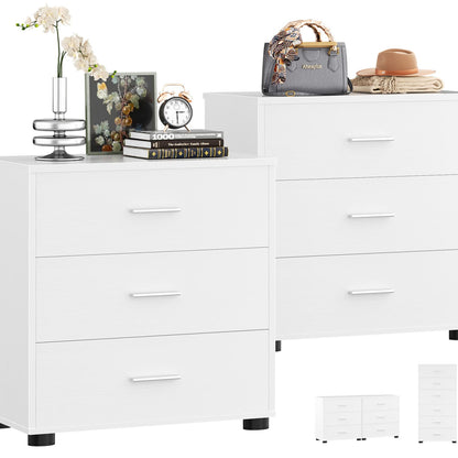 Set of 2 Wooden Storage Dressers with 3 Drawers, Closet Storage Cabinet and Nightstand