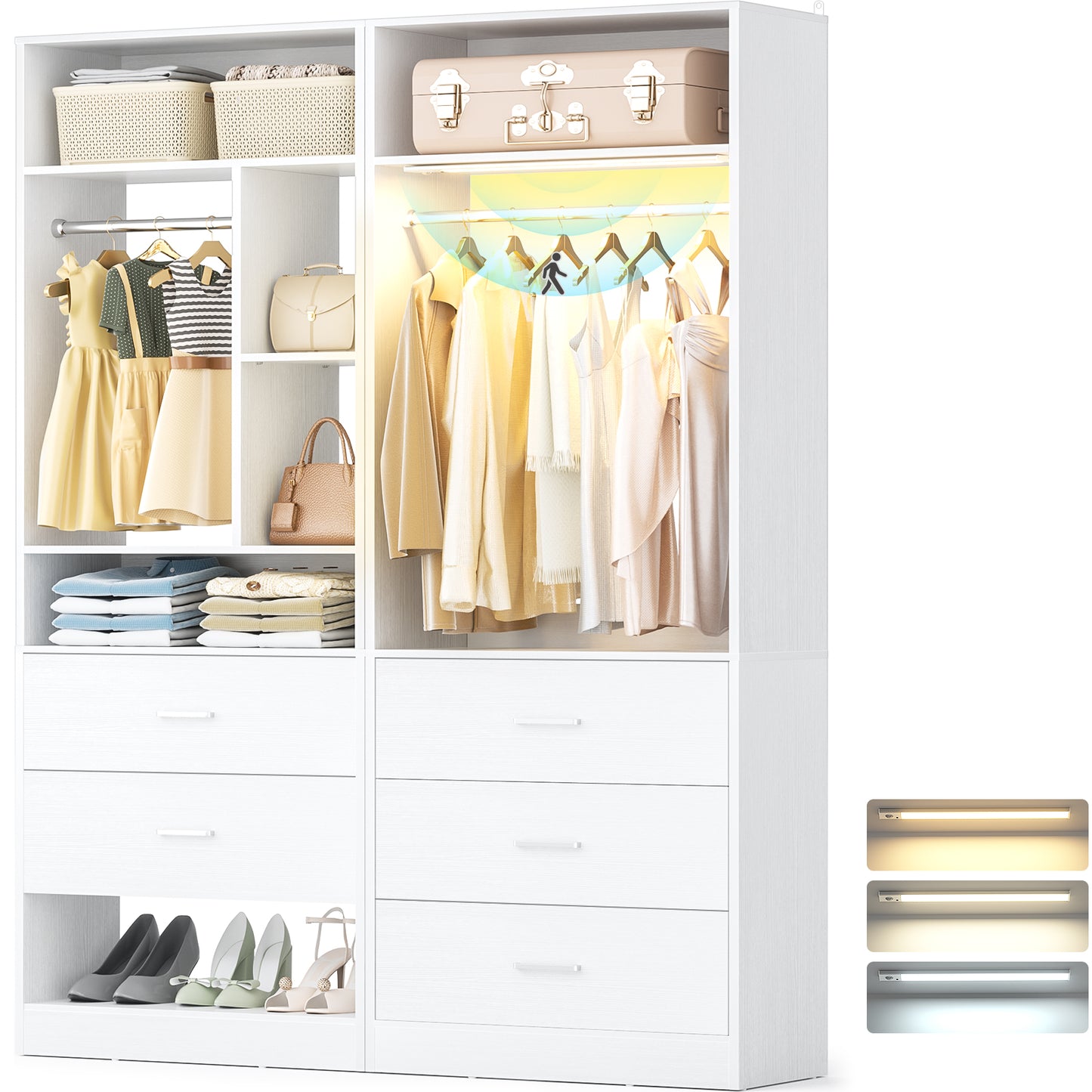 4FT Closet Systems with 3CCT Sensor Light & 5 Wood Drawers