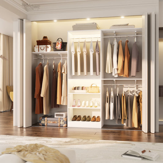 20-96'' W Closet System with Hanging Rods and Shelves, Closet Organizer for Bedroom