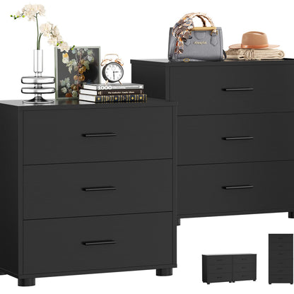 Set of 2 Wooden 6-Drawers Dressers with Storage, Closet Storage Cabinet and Nightstand