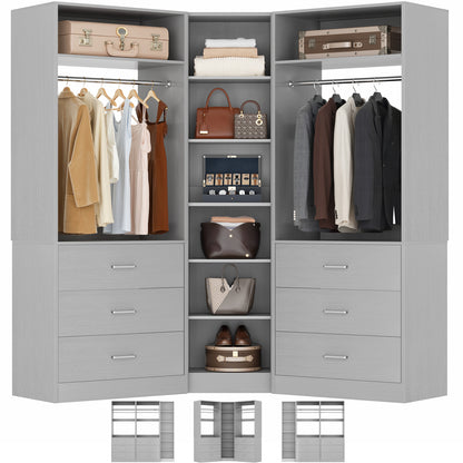 Closet System with 6 Drawers & 10 Shelves, Reversible Walk-in Closets, Load 1500+LBS