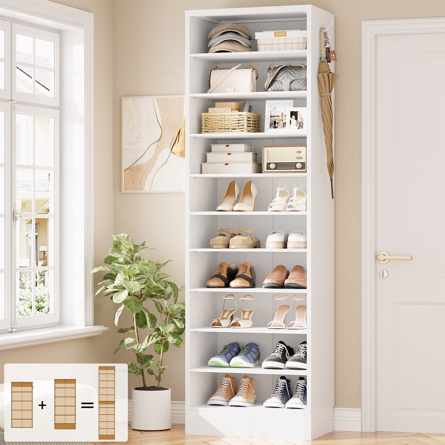 Shoe Storage Cabinet, 10-Tier Shoe Rack With Drawers