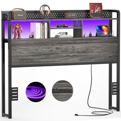 Full Storage Headboard with Led Lights & Charging Station