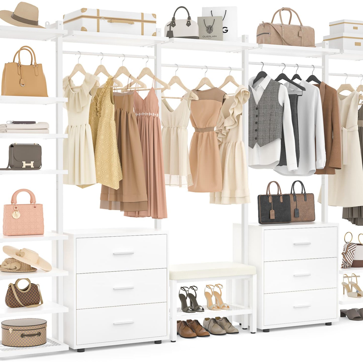 Freestanding Closet Organizer with 6 Drawers, Walk-In Closet Systen with 4 Clothing Rack