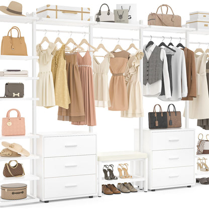 Freestanding Closet Organizer with 6 Drawers, Walk-In Closet Systen with 4 Clothing Rack