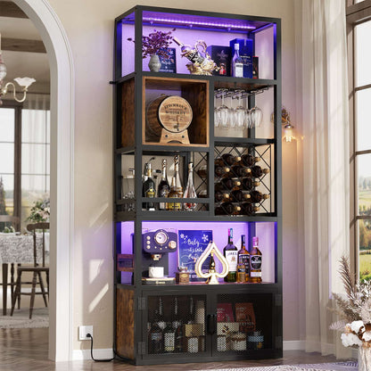 82.6" Tall Wine Bar Cabinet with LED Light and Outlets