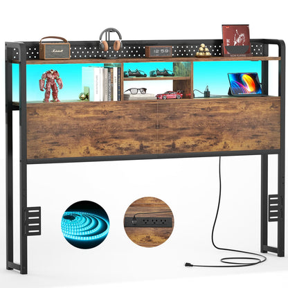 Queen Storage Headboard with Led Lights & Charging Station