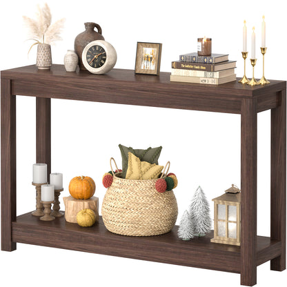 Farmhouse Wood Entryway Table Narrow Console Table with Storage Behind Couch Sofa Table with Shelves Entry Way Tables with Open Storage, Easy Assembly