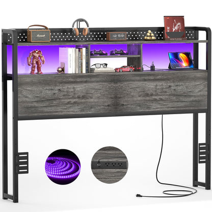 Queen Storage Headboard with Led Lights & Charging Station