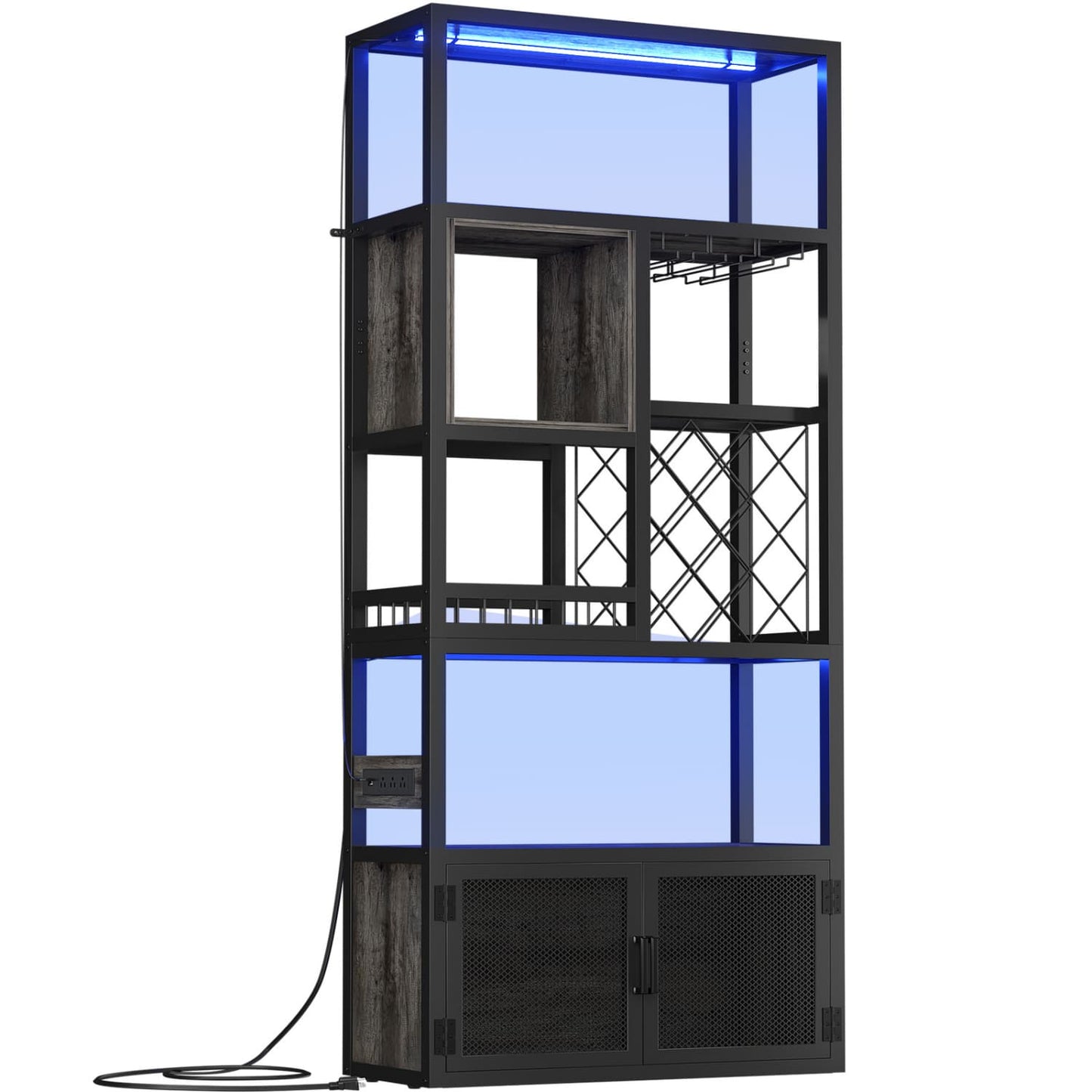 82.6" Tall Wine Bar Cabinet with LED Light and Outlets