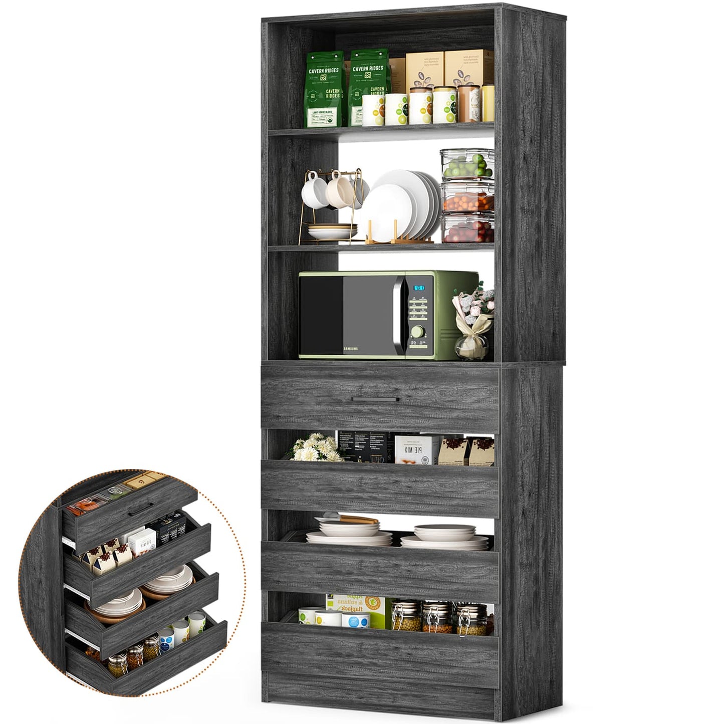 Besiost 80"H Pantry Cabinet with Drawers