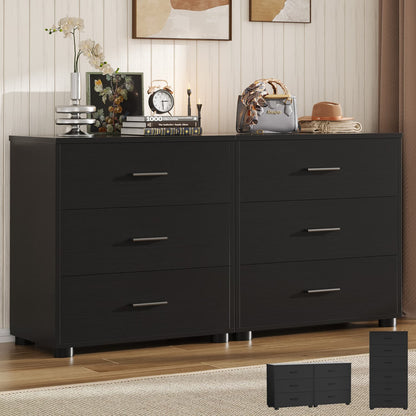 Set of 2 Wooden 6-Drawers Dressers with Storage, Closet Storage Cabinet and Nightstand