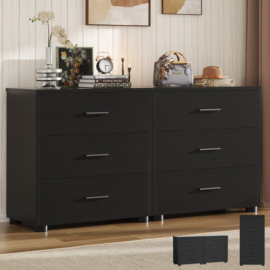 Set of 2 Wooden 6-Drawers Dressers with Storage, Closet Storage Cabinet and Nightstand