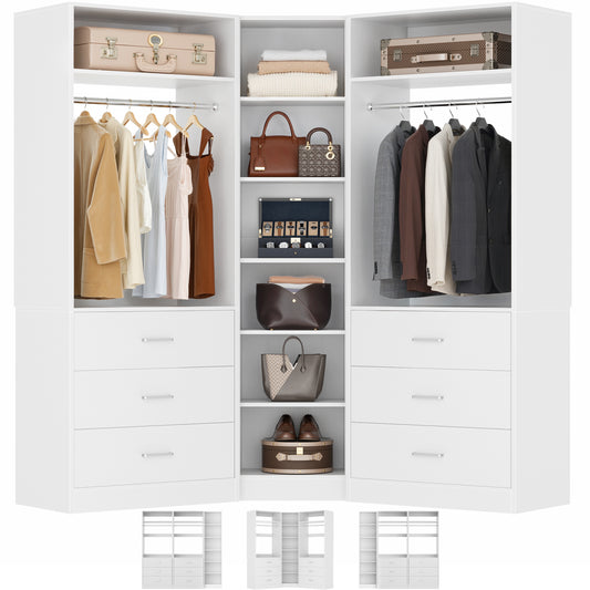 Closet System with 6 Drawers & 10 Shelves, Reversible Walk-in Closets, Load 1500+LBS