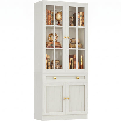 Besiost 80" H Bookcase with Mullion Glass Doors & Drawers