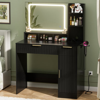 Vanity Desk with Mirror and 3 Color Lights, Makeup Vanity Desk with Drawers