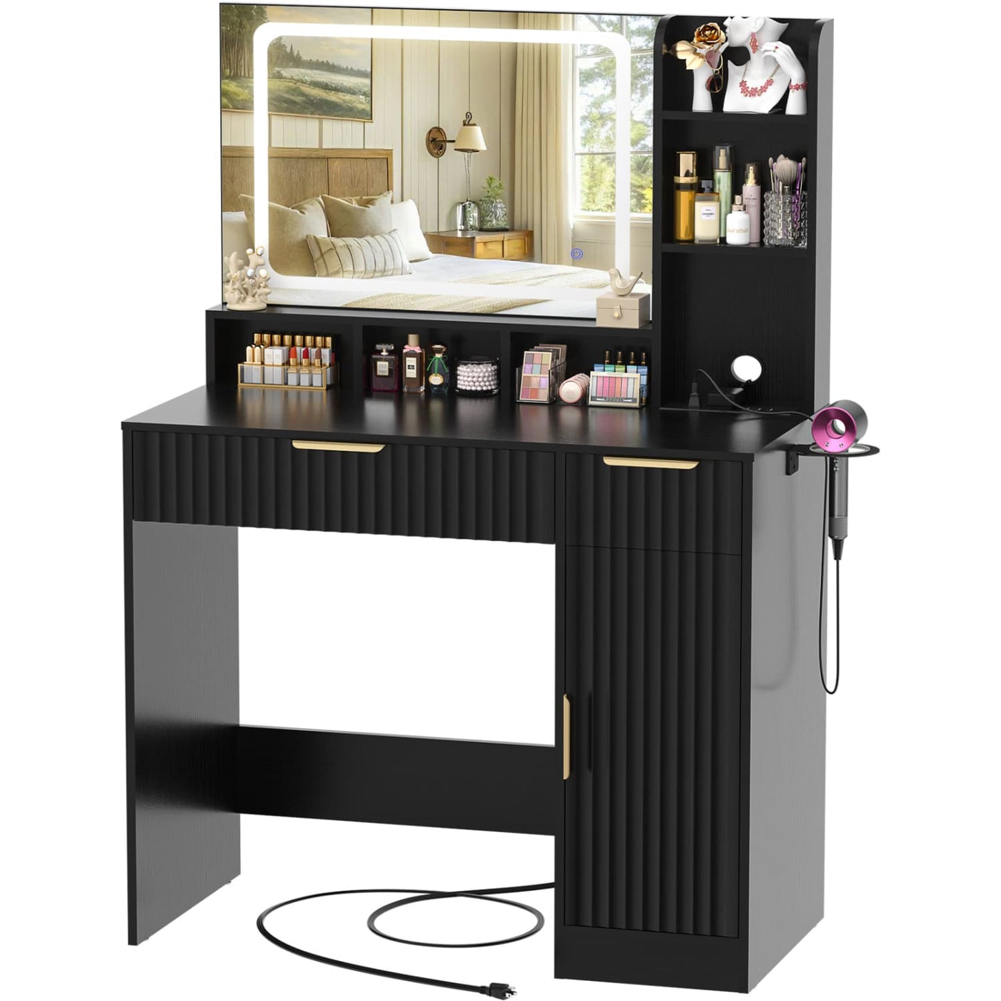 Vanity Desk with Mirror and 3 Color Lights, Makeup Vanity Desk with Drawers
