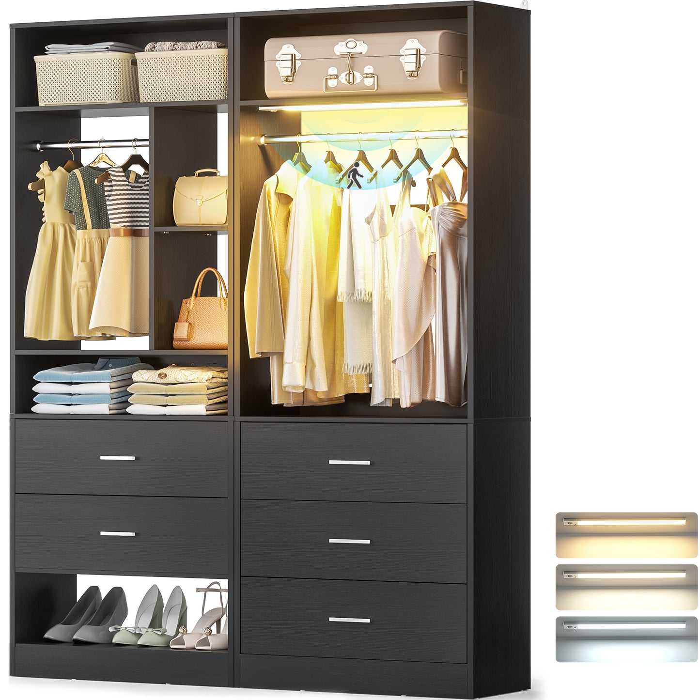 4FT Closet Systems with 3CCT Sensor Light & 5 Wood Drawers